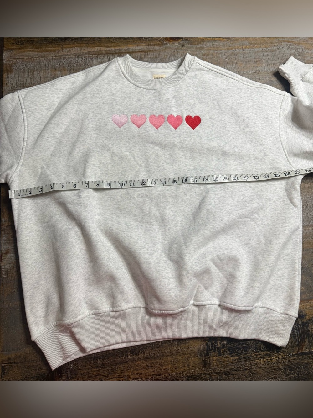 Sun-kissed Coconut Gray Crewneck Sweatshirt with Embroidered Hearts - Picture 6 of 8